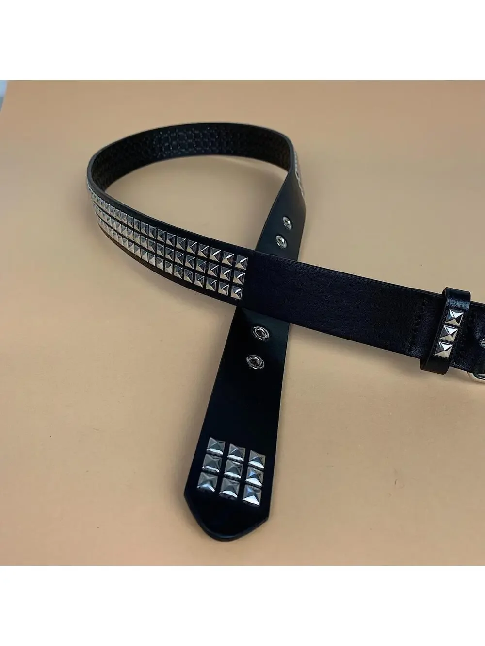 Vintage Y2K Black Punk Studded Diamond Belt